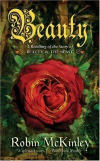 Cover of the book Beauty by Robin McKinley, it's a rose with green vines in the background
